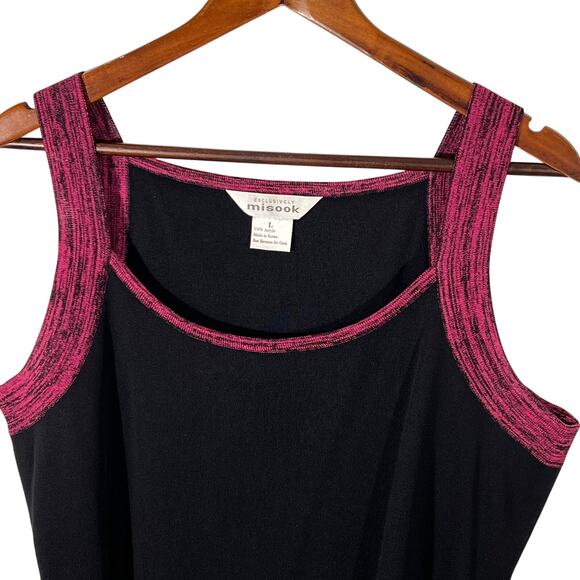 Misook 3 Pc Pantsuit Black Fuchsia Knit Cardigan Shell Vintage 80s L - Picture 9 of 13